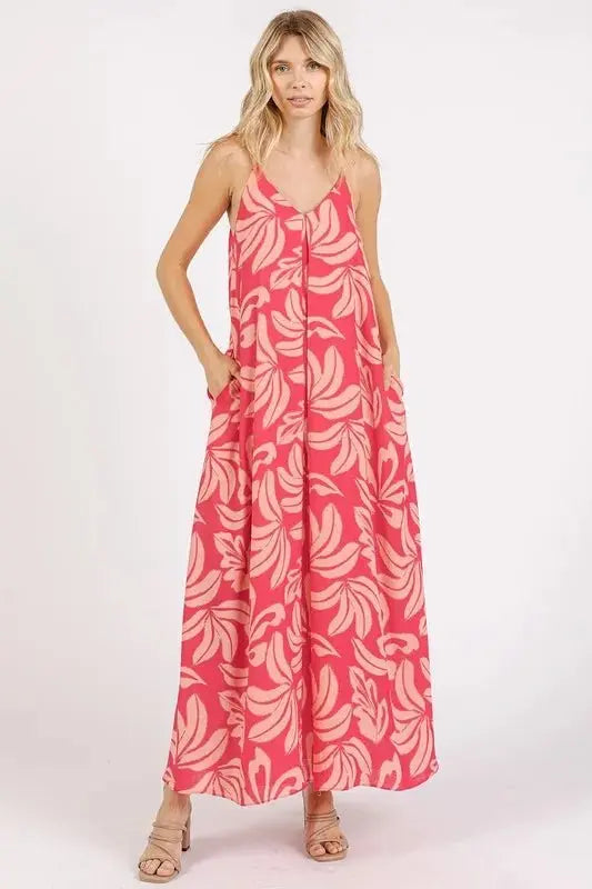Mittoshop Printed V-Neck Maxi Cami Dress with Pockets - Love Salve